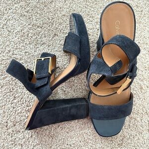 Calvin Klein Bette Suede Block Heels navy blue 8.5 excellent condition